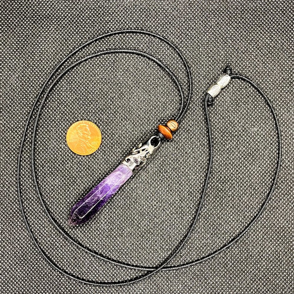 Amethyst Crystal Point Necklace Handcrafted - Picture 5 of 6